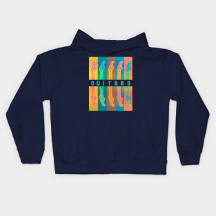 Halves of guitars in retro style. I love Rock/Roll. Guitar neck in a row in pastel colors. Kids Hoodie